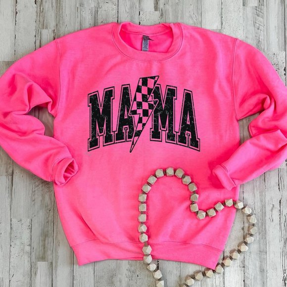 MAMA w/ Checkered Lightning Bolt - Black Ink - Picture 1 of 2